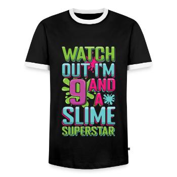 Alter 9 Jahre alt Kinder Schleim Liebhaber Genialer Schleim - Männer Kontrast-T-Shirt - Schwarz/Weiß - Vorne - AI Model Female 172 light (172cm) & AI Model Male 178 light (178cm)