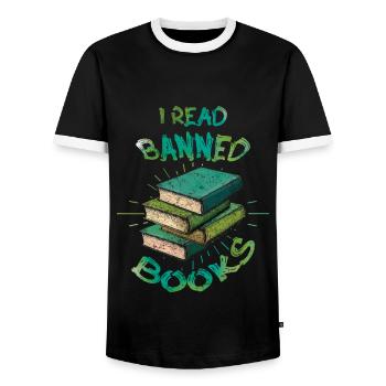 Reader Read I Read Banned Book Love Book Lover - Men's Ringer Shirt - black/white - Front - AI Model Female 172 light (172cm) & AI Model Male 178 light (178cm)