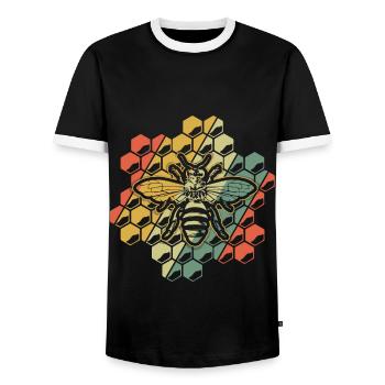 Beehive Apiculture Honey Beekeeper Vintage Bee - Men's Ringer Shirt - black/white - Front - AI Model Female 172 light (172cm) & AI Model Male 178 light (178cm)