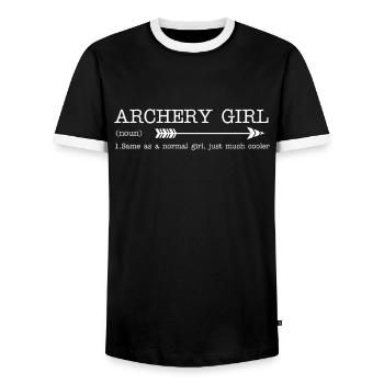 Outdoor Hunting Bow Arrow Archer Cool Archery Girl - Men's Ringer Shirt - black/white - Front - AI Model Female 172 light (172cm) & AI Model Male 178 light (178cm)