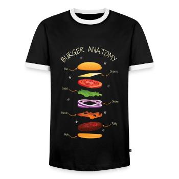 Funny Definition Anatomy Of Burger Fast Food - Men's Ringer Shirt - black/white - Front - AI Model Female 172 light (172cm) & AI Model Male 178 light (178cm)