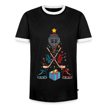 Dezember 2021 Winter Hockeyspieler Weihnachtsbaum - Männer Kontrast-T-Shirt - Schwarz/Weiß - Vorne - AI Model Female 172 light (172cm) & AI Model Male 178 light (178cm)