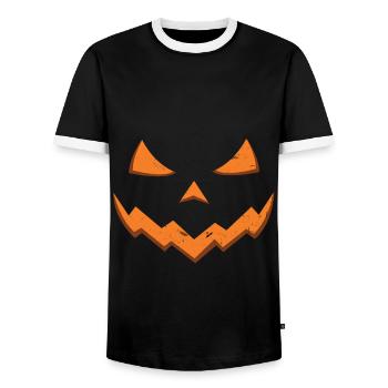 Carved Pumpkin Head Face Lazy Halloween Pumpkin - Men's Ringer Shirt - black/white - Front - AI Model Female 172 light (172cm) & AI Model Male 178 light (178cm)