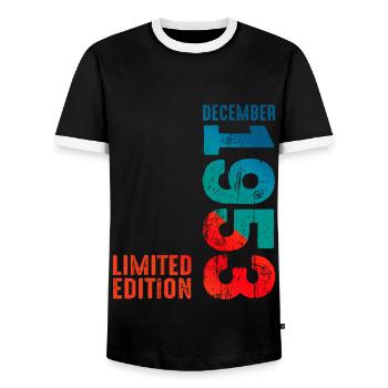 Since December 1953 Year 1953 Retro Vintage 1953 - Men's Ringer Shirt - black/white - Front - AI Model Female 172 light (172cm) & AI Model Male 178 light (178cm)