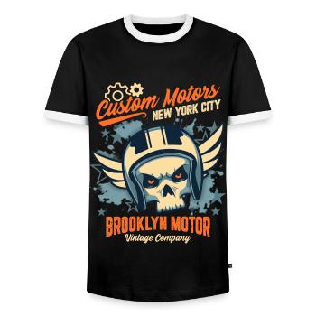Motorrad Skull, Biker Totenkopf, Brooklyn Motor - Männer Kontrast-T-Shirt - Schwarz/Weiß - Vorne - AI Model Female 172 light (172cm) & AI Model Male 178 light (178cm)