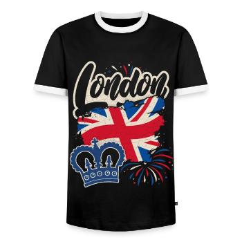 London England, Great Britain Flag and Crown - Men's Ringer Shirt - black/white - Front - AI Model Female 172 light (172cm) & AI Model Male 178 light (178cm)