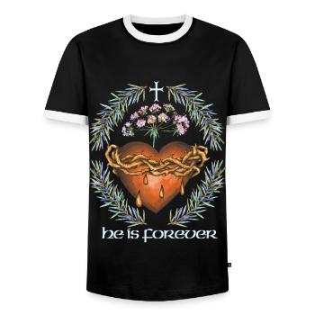 Jesus, Jesus Christus, Herz mit Dornenkrone - Männer Kontrast-T-Shirt - Schwarz/Weiß - Vorne - AI Model Female 172 light (172cm) & AI Model Male 178 light (178cm)