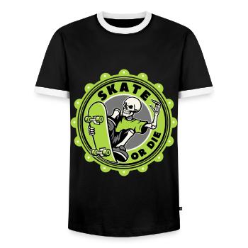Skull Skater, Funny Saying Skate Or Die - Men's Ringer Shirt - black/white - Front - AI Model Female 172 light (172cm) & AI Model Male 178 light (178cm)