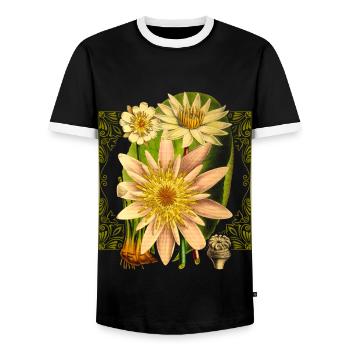 Jugendstil Seerose Vintage Lotusblüte Illustration - Männer Kontrast-T-Shirt - Schwarz/Weiß - Vorne - AI Model Female 172 light (172cm) & AI Model Male 178 light (178cm)