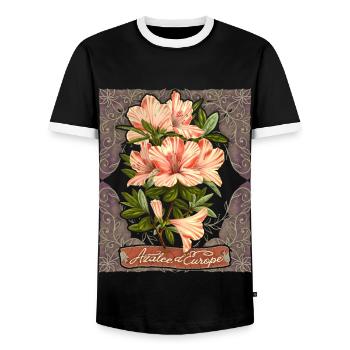 Vintage Azalea, Azalea d'Europe, Botanical Flowers - Men's Ringer Shirt - black/white - Front - AI Model Female 172 light (172cm) & AI Model Male 178 light (178cm)