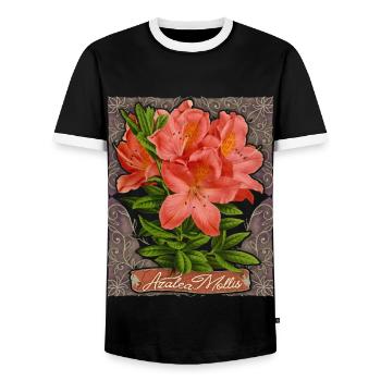 Azalea, Azalea Mollis, Vintage Botanical Flowers - Men's Ringer Shirt - black/white - Front - AI Model Female 172 light (172cm) & AI Model Male 178 light (178cm)