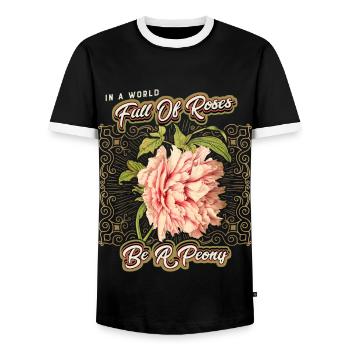 Lustiger Spruch, vintage botanische Pfingstrose - Männer Kontrast-T-Shirt - Schwarz/Weiß - Vorne - AI Model Female 172 light (172cm) & AI Model Male 178 light (178cm)