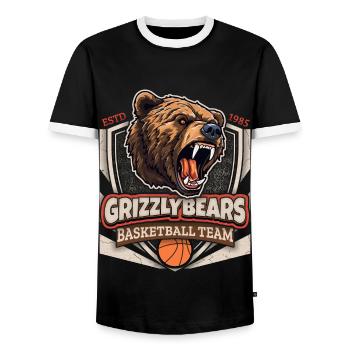 Basketball, Grizzly Bears Team, Grizzlybären Logo - Männer Kontrast-T-Shirt - Schwarz/Weiß - Vorne - AI Model Female 172 light (172cm) & AI Model Male 178 light (178cm)