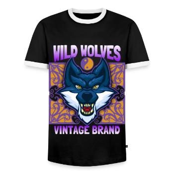 Wilder Wolf, Wolf Portrait, lustiger Wolfskopf - Männer Kontrast-T-Shirt - Schwarz/Weiß - Vorne - AI Model Female 172 light (172cm) & AI Model Male 178 light (178cm)