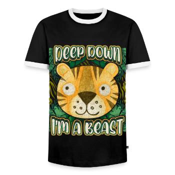 Lustiger Tiger Spruch, Kawaii Dschungel Tiger - Männer Kontrast-T-Shirt - Schwarz/Weiß - Vorne - AI Model Female 172 light (172cm) & AI Model Male 178 light (178cm)