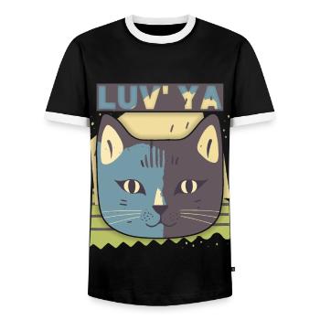 Chat de la Saint-Valentin, tête de chat, déclaration d’amour - T-shirt contrasté Homme - noir/blanc - Devant - AI Model Female 172 light (172cm) & AI Model Male 178 light (178cm)