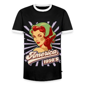 Pin-up, Amerika, USA, Rock'n'Roll, 1950er Jahre - Männer Kontrast-T-Shirt - Schwarz/Weiß - Vorne - AI Model Female 172 light (172cm) & AI Model Male 178 light (178cm)