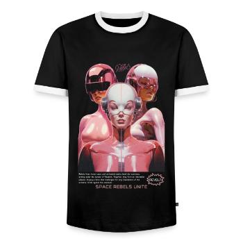 Space Astronauts, Science Fiction Space Travelers - Men's Ringer Shirt - black/white - Front - AI Model Female 172 light (172cm) & AI Model Male 178 light (178cm)