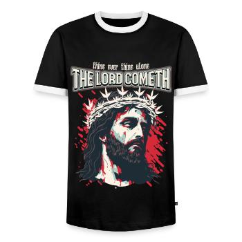 Christian saying: Jesus Christ with crown of thorns - Men's Ringer Shirt - black/white - Front - AI Model Female 172 light (172cm) & AI Model Male 178 light (178cm)