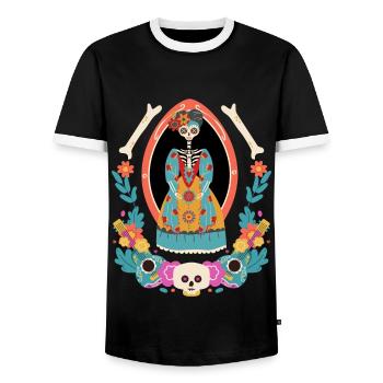 La Catrina Mexico, Dia-de-los-Muertos, guitars - Men's Ringer Shirt - black/white - Front - AI Model Female 172 light (172cm) & AI Model Male 178 light (178cm)