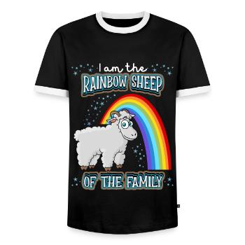 Funny LGBTQ saying with sheep and rainbow - Men's Ringer Shirt - black/white - Front - AI Model Female 172 light (172cm) & AI Model Male 178 light (178cm)