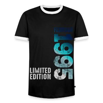Limited Edition February 1995 Legendary Since - Men's Ringer Shirt - black/white - Front - AI Model Female 172 light (172cm) & AI Model Male 178 light (178cm)