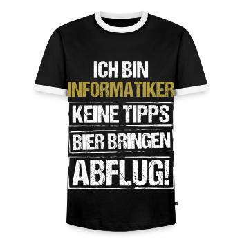 I'm a computer scientist - bring beer and take off - Men's Ringer Shirt - black/white - Front - AI Model Female 172 light (172cm) & AI Model Male 178 light (178cm)