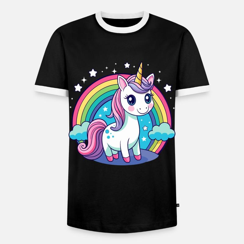 Süßes Regenbogen-Einhorn - Männer Kontrast-T-Shirt - Schwarz/Weiß