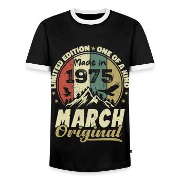 Cadeau D'anniversaire Mars 1975 Édition Limitée - T-shirt contrasté Homme - noir/blanc - Devant - AI Model Female 172 light (172cm) & AI Model Male 178 light (178cm)