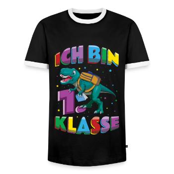 I am 1st grade dinosaur enrollment - Men's Ringer Shirt - black/white - Front - AI Model Female 172 light (172cm) & AI Model Male 178 light (178cm)