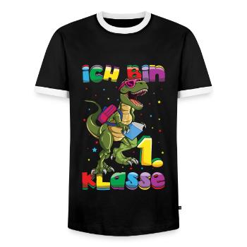 I am 1st grade dinosaur enrollment - Men's Ringer Shirt - black/white - Front - AI Model Female 172 light (172cm) & AI Model Male 178 light (178cm)
