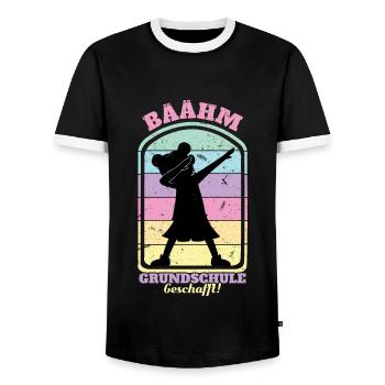 Einschulung BÄÄHM Grundschule Geschafft - Männer Kontrast-T-Shirt - Schwarz/Weiß - Vorne - AI Model Female 172 light (172cm) & AI Model Male 178 light (178cm)