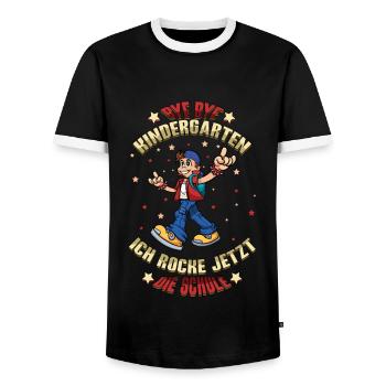 Bye Bye Kindergarten Einschulung Ich Rocke Jetzt - Männer Kontrast-T-Shirt - Schwarz/Weiß - Vorne - AI Model Female 172 light (172cm) & AI Model Male 178 light (178cm)