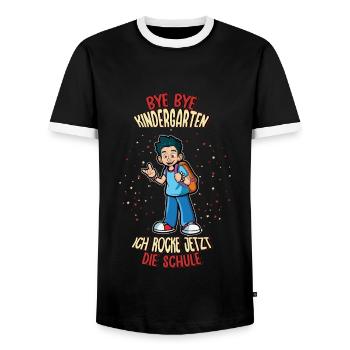 Bye Bye Kindergarten Enrollment I'm Rocking Now - Men's Ringer Shirt - black/white - Front - AI Model Female 172 light (172cm) & AI Model Male 178 light (178cm)