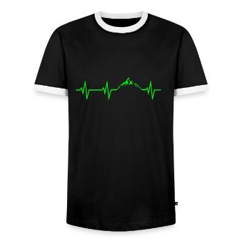 Hiking Heart Rate ECG Mountains Climbing T-Shirt - Men's Ringer Shirt - black/white - Front - AI Model Female 172 light (172cm) & AI Model Male 178 light (178cm)