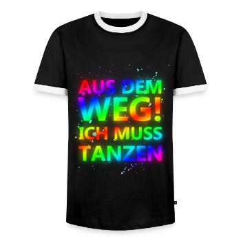 Out of the Way, I Gotta Dance Sayings, Party, Fun - Men's Ringer Shirt - black/white - Front - AI Model Female 172 light (172cm) & AI Model Male 178 light (178cm)
