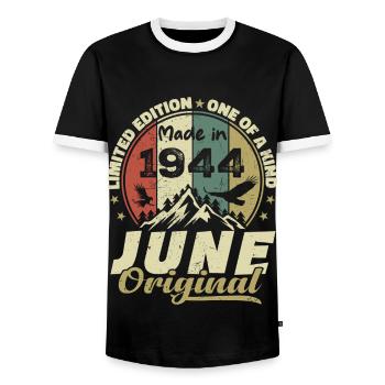 Juin 1944 Cadeau Anniversaire Juin 1944 Juin 1944 - T-shirt contrasté Homme - noir/blanc - Devant - AI Model Female 172 light (172cm) & AI Model Male 178 light (178cm)