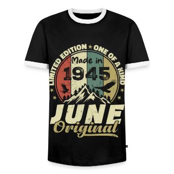 Juni 1945 Geburtstagsgeschenk Juni 1945 Juni 1945 - Männer Kontrast-T-Shirt - Schwarz/Weiß - Vorne - AI Model Female 172 light (172cm) & AI Model Male 178 light (178cm)