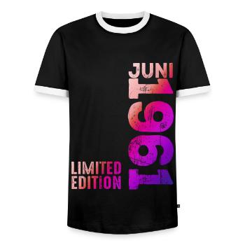 Limited Edition June 1961 Legendary since June 1961 - Men's Ringer Shirt - black/white - Front - AI Model Female 172 light (172cm) & AI Model Male 178 light (178cm)