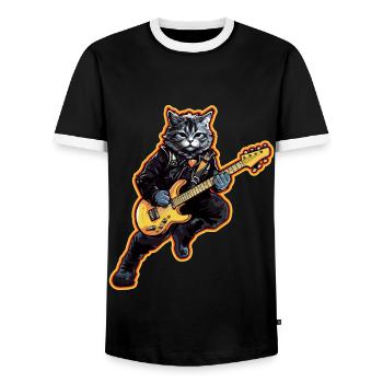 Musicien Cat Rocker Guitare Instruments Amour - T-shirt contrasté Homme - noir/blanc - Devant - AI Model Female 172 light (172cm) & AI Model Male 178 light (178cm)