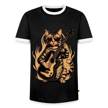 Metal Cat Spielt Akustikgitarre Rock Niedlich - Männer Kontrast-T-Shirt - Schwarz/Weiß - Vorne - AI Model Female 172 light (172cm) & AI Model Male 178 light (178cm)