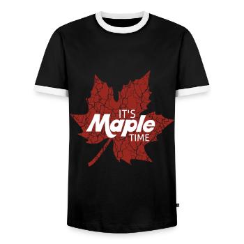 C’est l’heure de l’érable pour entailler la feuille d’érable - T-shirt contrasté Homme - noir/blanc - Devant - AI Model Female 172 light (172cm) & AI Model Male 178 light (178cm)