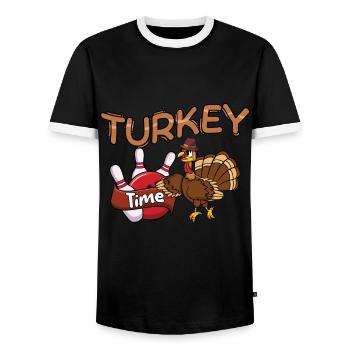 Quilles de quilles de dinde de l’heure de la dinde Thanksgiving - T-shirt contrasté Homme - noir/blanc - Devant - AI Model Female 172 light (172cm) & AI Model Male 178 light (178cm)