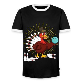 Quilles à la dinde de Thanksgiving à la dinde - T-shirt contrasté Homme - noir/blanc - Devant - AI Model Female 172 light (172cm) & AI Model Male 178 light (178cm)