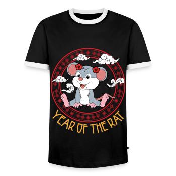 Year Of The Rat Cute Chinese Kawaii Chinese - Men's Ringer Shirt - black/white - Front - AI Model Female 172 light (172cm) & AI Model Male 178 light (178cm)