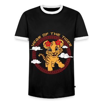 Year Of Tiger Cute Chinese Kawaii Chinese New Year - Men's Ringer Shirt - black/white - Front - AI Model Female 172 light (172cm) & AI Model Male 178 light (178cm)