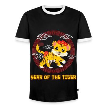 Cute Tiger Chinese Kawaii Chinese New Year - Men's Ringer Shirt - black/white - Front - AI Model Female 172 light (172cm) & AI Model Male 178 light (178cm)