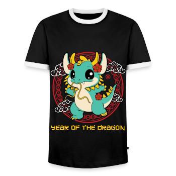 Year Of Dragon Cute Zodiac Kawaii New Year - Men's Ringer Shirt - black/white - Front - AI Model Female 172 light (172cm) & AI Model Male 178 light (178cm)