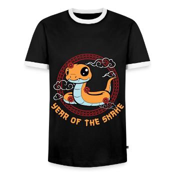 Year Of Snake Kawaii Zodiac Chinese New Year - Men's Ringer Shirt - black/white - Front - AI Model Female 172 light (172cm) & AI Model Male 178 light (178cm)