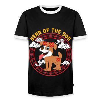 Year Of Dog Cute Zodiac Kawaii New Year - Men's Ringer Shirt - black/white - Front - AI Model Female 172 light (172cm) & AI Model Male 178 light (178cm)